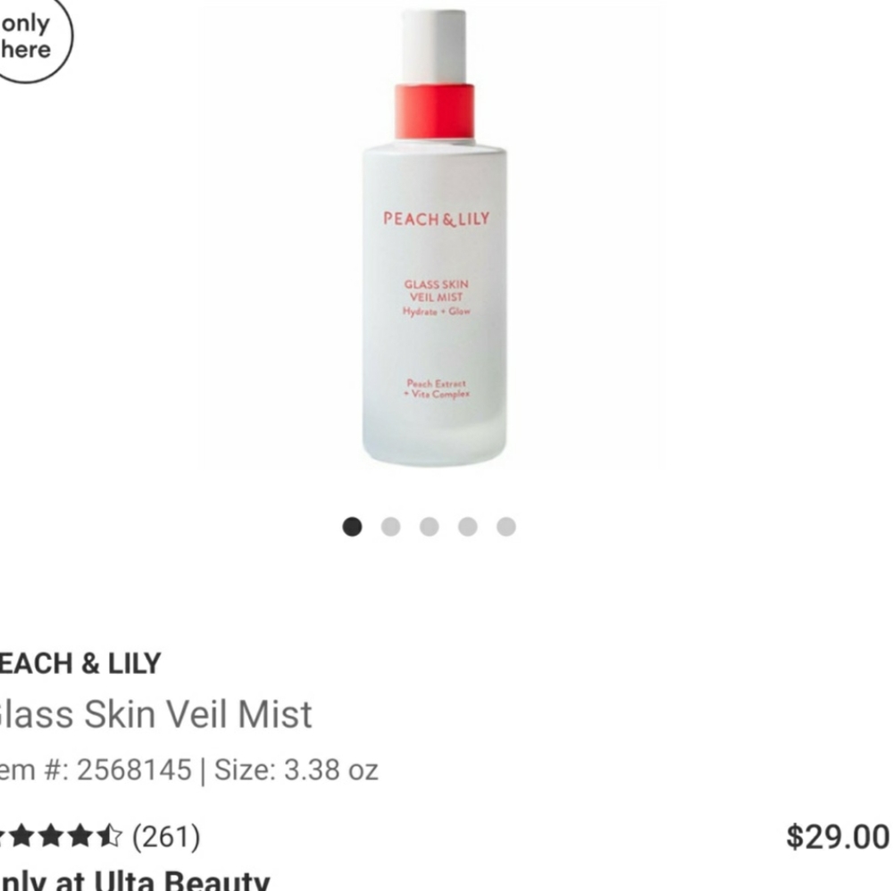Peach & Lily makeup setting spray, 3.38 oz glass bottle